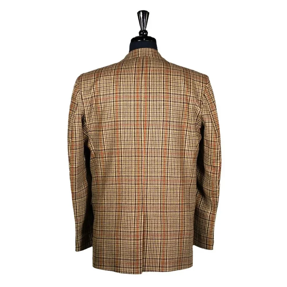 Mens Blazer Green Beige Orange Plaid Wool Formal Party Jacket Sport Coat 42R